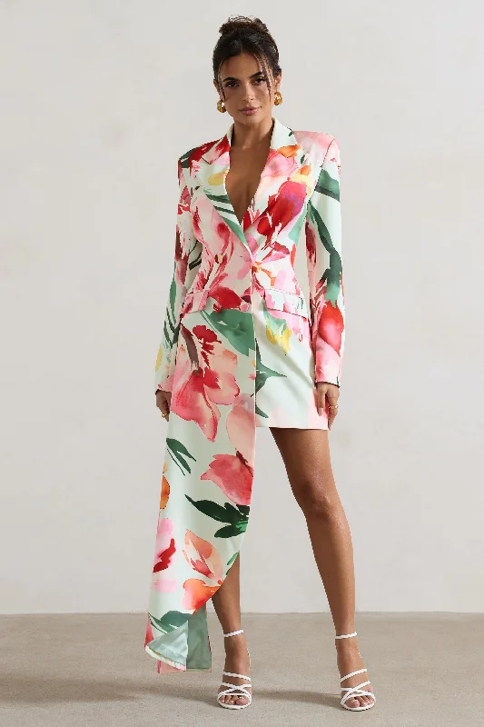 Strapless Women Dress with a Built - in Bra for Comfort and SupportStrapless Women Dress with a Built - in Bra for Comfort and SupportSpiral | Mint Floral Tailored Blazer Mini Dress With Asymmetric Hem