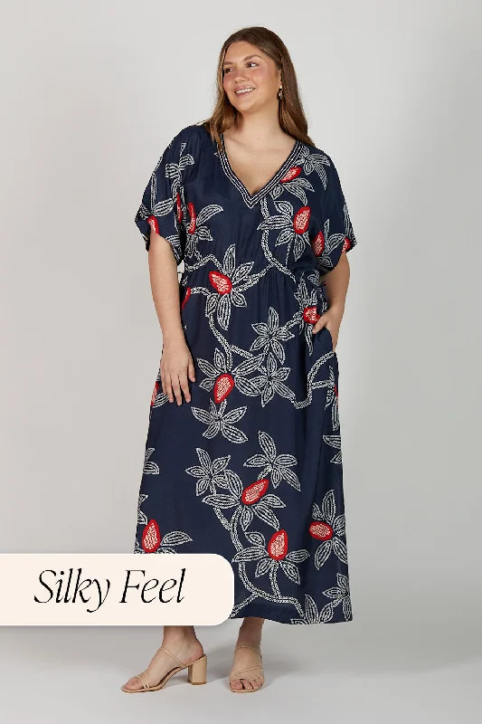Long - Sleeve Women Dress in Velvet for a Luxurious Winter LookLong - Sleeve Women Dress in Velvet for a Luxurious Winter LookTasha Maxi Kaftan Dress in Ikebana