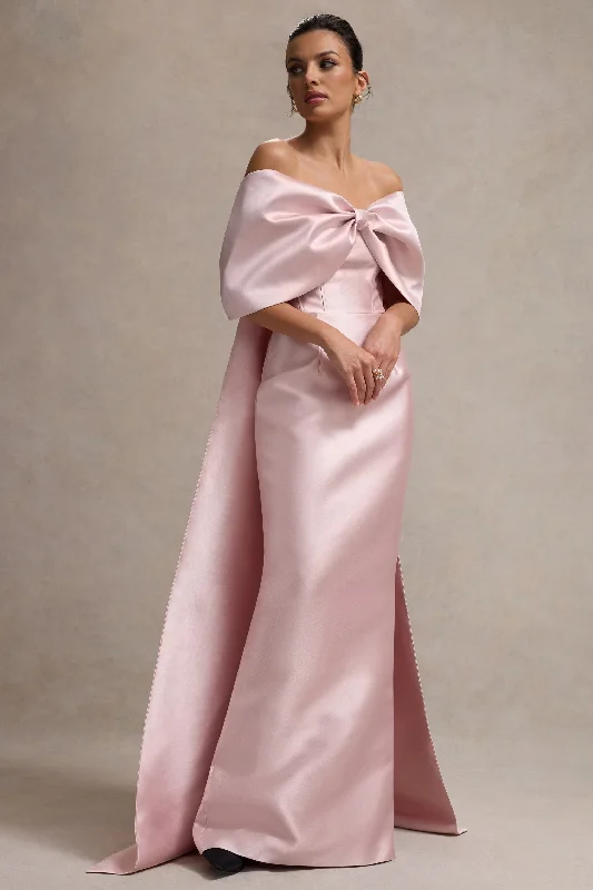 Empire Waist Women Dress to Accentuate the Bust and Conceal the WaistEmpire Waist Women Dress to Accentuate the Bust and Conceal the WaistWanting More | Pink Satin Cape Maxi Dress With Oversized Bow