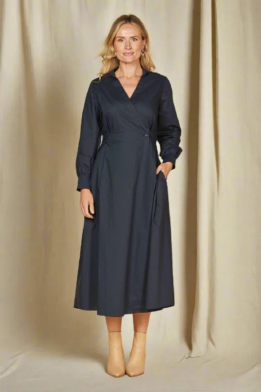 Strapless Women Dress with a Built - in Bra for Comfort and SupportWendy Poplin Wrap Dress in Navy