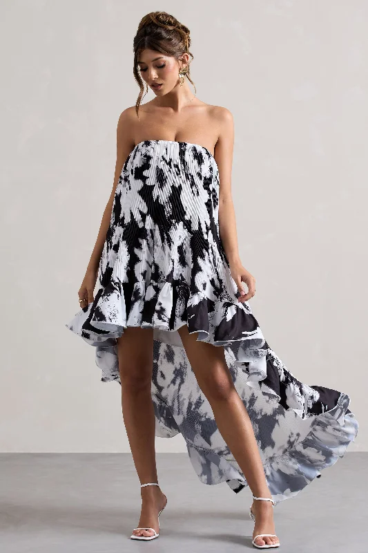 Halter Neck Women Dress to Show Off the Shoulders and NecklineWhistler | Monochrome Floral Chiffon Bandeau High-Low Ruffled Maxi Dress