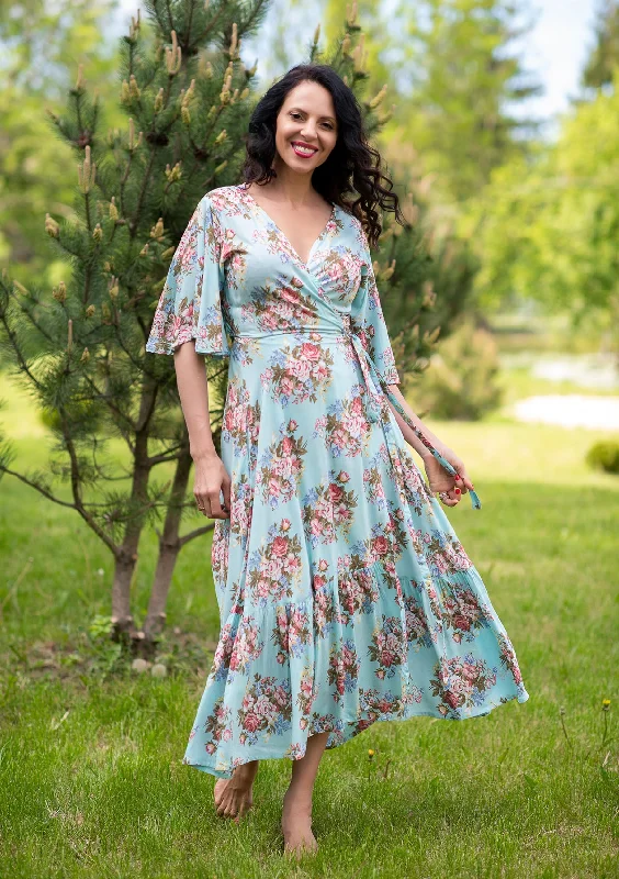 Wrap - Style Women Dress with Adjustable Fit for All Body TypesWrap - Style Women Dress with Adjustable Fit for All Body TypesWrap Regina Turquoise Dress