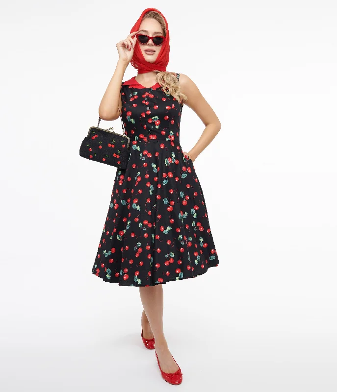 Mini Women Dress with a Short Hem for a Young and Trendy StyleMini Women Dress with a Short Hem for a Young and Trendy Style1950s Black Cherry Cotton Swing Dress