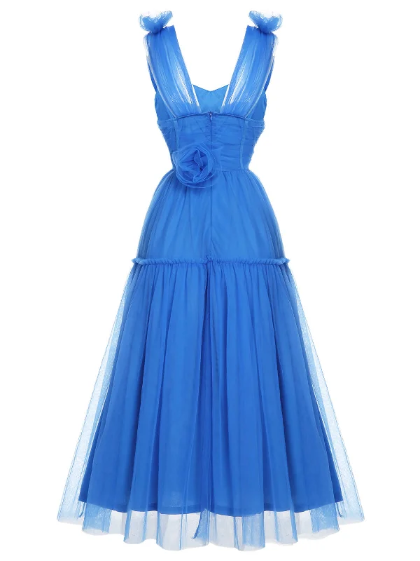 Maxi Women Dress with Floral Print for a Bohemian VibeMaxi Women Dress with Floral Print for a Bohemian Vibe1950S Blue Solid Mesh Sleeveless Dress