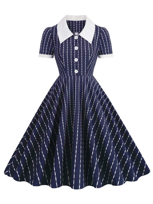 Strapless Women Dress with a Built - in Bra for Comfort and SupportStrapless Women Dress with a Built - in Bra for Comfort and Support1950s Lapel Vertical Stripes Swing Dress