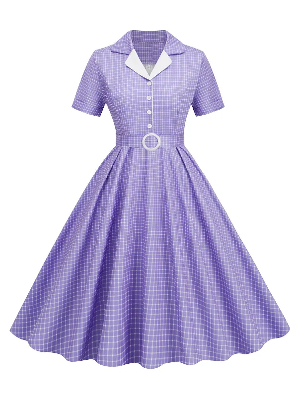 Mermaid - Style Women Dress with a Fitted Silhouette for Special Occasions1950s Window Pane Plaid Lapel Swing Dress