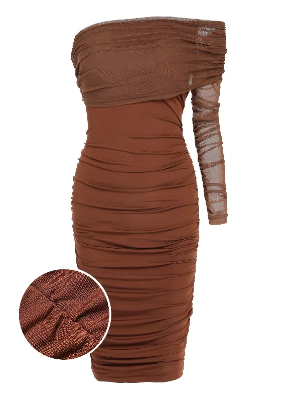 Halter Neck Women Dress to Show Off the Shoulders and Neckline1960s Solid Mesh Pleated Hip Dress