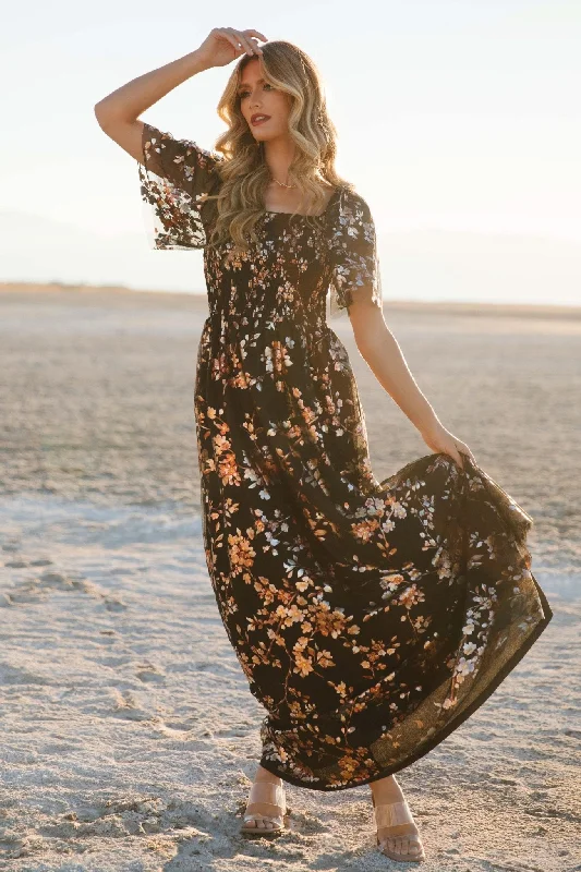 Shift Women Dress with a Simple and Classic Design for Everyday WearShift Women Dress with a Simple and Classic Design for Everyday WearCassandra Tulle Maxi Dress | Black Blossom