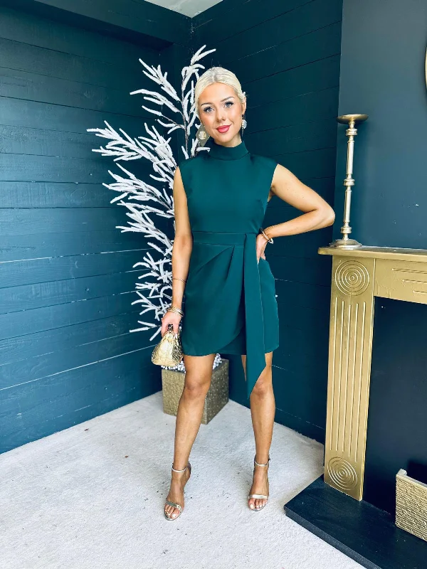 Pleated Women Dress with a Timeless and Elegant TexturePleated Women Dress with a Timeless and Elegant TextureDarcy High Neck Mini Dress Forest