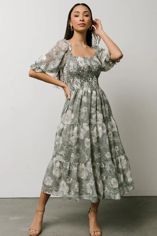 Empire Waist Women Dress to Accentuate the Bust and Conceal the WaistFabian Jacquard Midi Dress | Dusty Sage