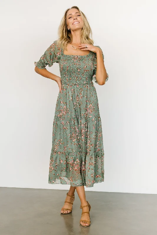 Shift Women Dress with a Simple and Classic Design for Everyday WearFabian Jacquard Midi Dress | Eucalyptus + Pink