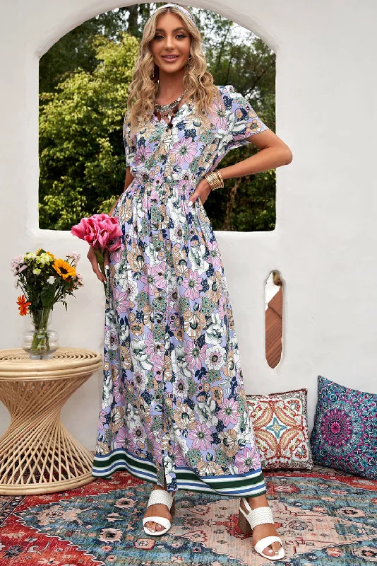 Backless Women Dress for a Sexy and Alluring Look at Evening Events Backless Women Dress for a Sexy and Alluring Look at Evening Events Floral Buttoned  Short Sleeve Maxi Dress