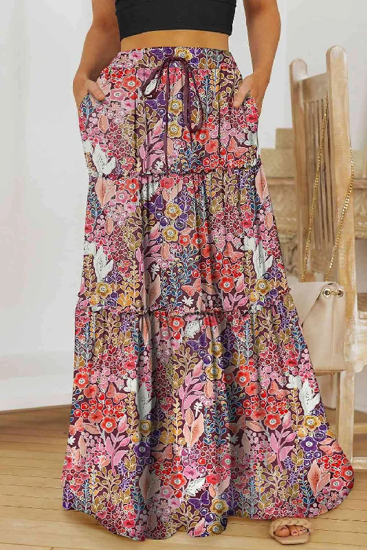 Ball Gown Women Dress with a Full Skirt for a Princess - like Look Ball Gown Women Dress with a Full Skirt for a Princess - like Look Floral Frill Trim Tiered Maxi Skirt