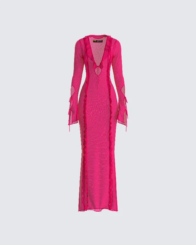 Printed Abstract Women Dress for a Modern and Artistic AppealFlorence Magenta Mesh Maxi Dress