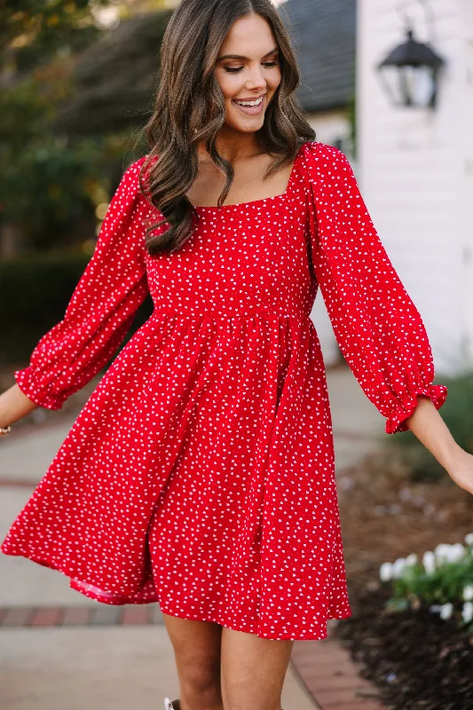 Pleated Women Dress with a Timeless and Elegant TextureFound Love Red Heart Print Dress