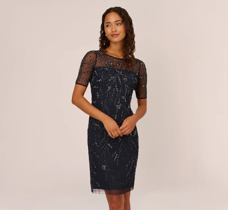 Long - Sleeve Women Dress in Velvet for a Luxurious Winter LookHand-Beaded Cocktail Dress In Midnight