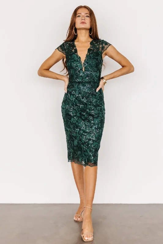 Maxi Women Dress with Floral Print for a Bohemian VibeJacqueline Embossed Midi Dress | Emerald