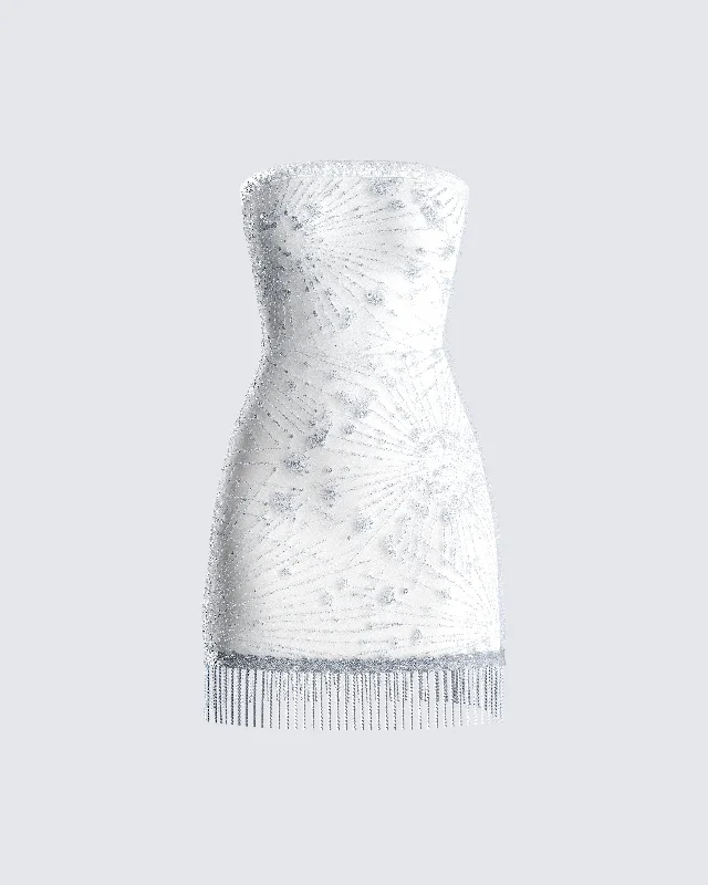 Ruffled Women Dress with Multiple Layers for a Playful and Girly StyleRuffled Women Dress with Multiple Layers for a Playful and Girly StyleJocelyn White Sequin Mini Dress