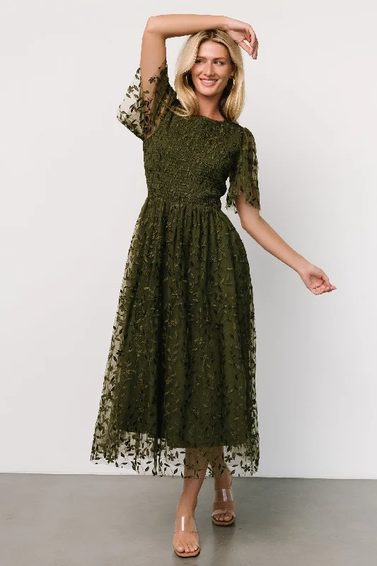 Ruffled Women Dress with Multiple Layers for a Playful and Girly StyleRuffled Women Dress with Multiple Layers for a Playful and Girly StyleKendra Embroidered Dress | Olive