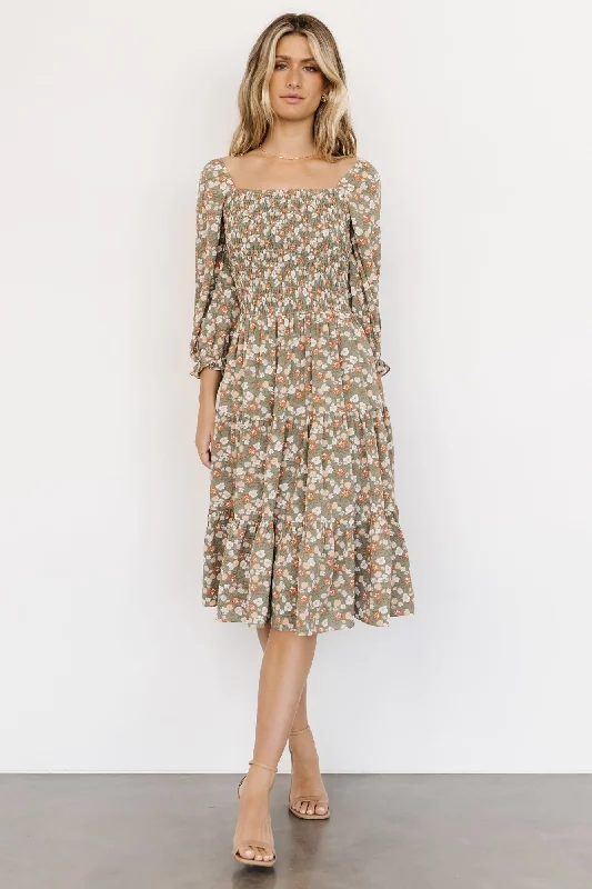 Shift Women Dress with a Simple and Classic Design for Everyday WearShift Women Dress with a Simple and Classic Design for Everyday WearMarta Smocked Midi Dress | Dusty Olive Floral