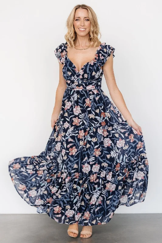 Strapless Women Dress with a Built - in Bra for Comfort and SupportMartina Maxi Dress | Navy Multi