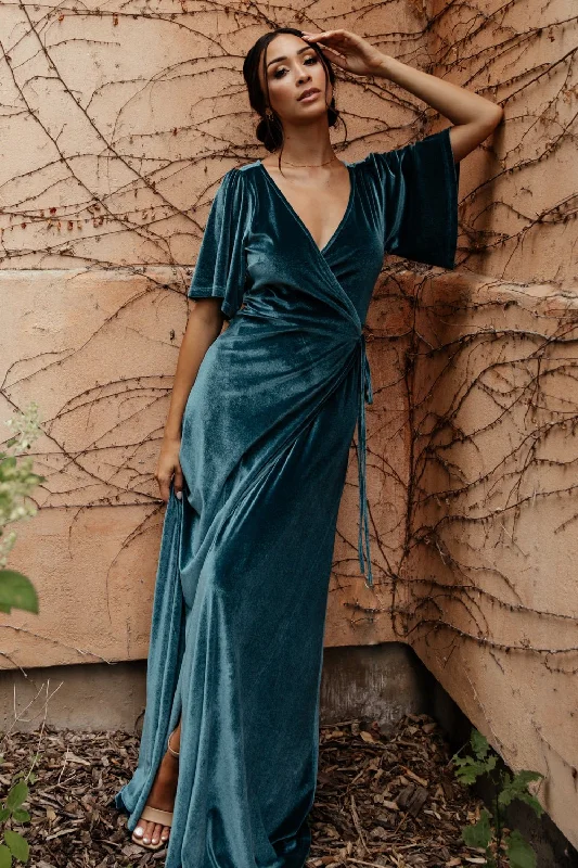 Ball Gown Women Dress with a Full Skirt for a Princess - like LookMeghan Velvet Wrap Maxi Dress | Persian Blue