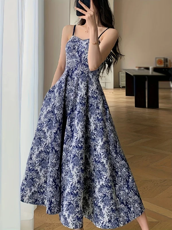 Halter Neck Women Dress to Show Off the Shoulders and Neckline Halter Neck Women Dress to Show Off the Shoulders and Neckline Sixsr Floral Print Swing Cami Dress, Elegant Sleeveless Spaghetti Strap Dress, Women's Clothing