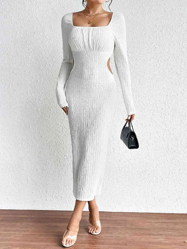 Wrap - Style Women Dress with Adjustable Fit for All Body Types Wrap - Style Women Dress with Adjustable Fit for All Body Types Square Neck Cutout Long Sleeve Dress
