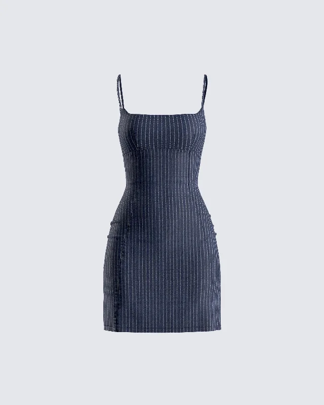 Wrap - Style Women Dress with Adjustable Fit for All Body TypesSuzanne Navy Pinstripe Mini Dress