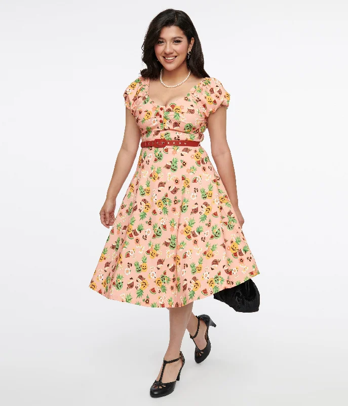 Maxi Women Dress with Floral Print for a Bohemian VibeUnique Vintage 1950s Pink Jack-O-Lantern Fruit Ohara Swing Dress