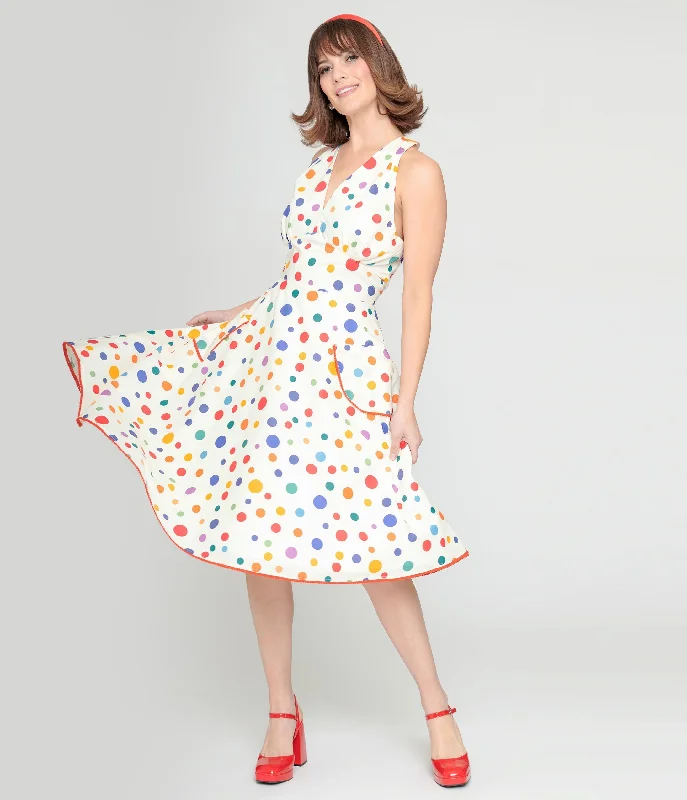 Lace - Embellished Women Dress for an Elegant and Sophisticated AppearanceLace - Embellished Women Dress for an Elegant and Sophisticated AppearanceUnique Vintage 1950s Rainbow Polka Dot Cotton Halter Swing Dress