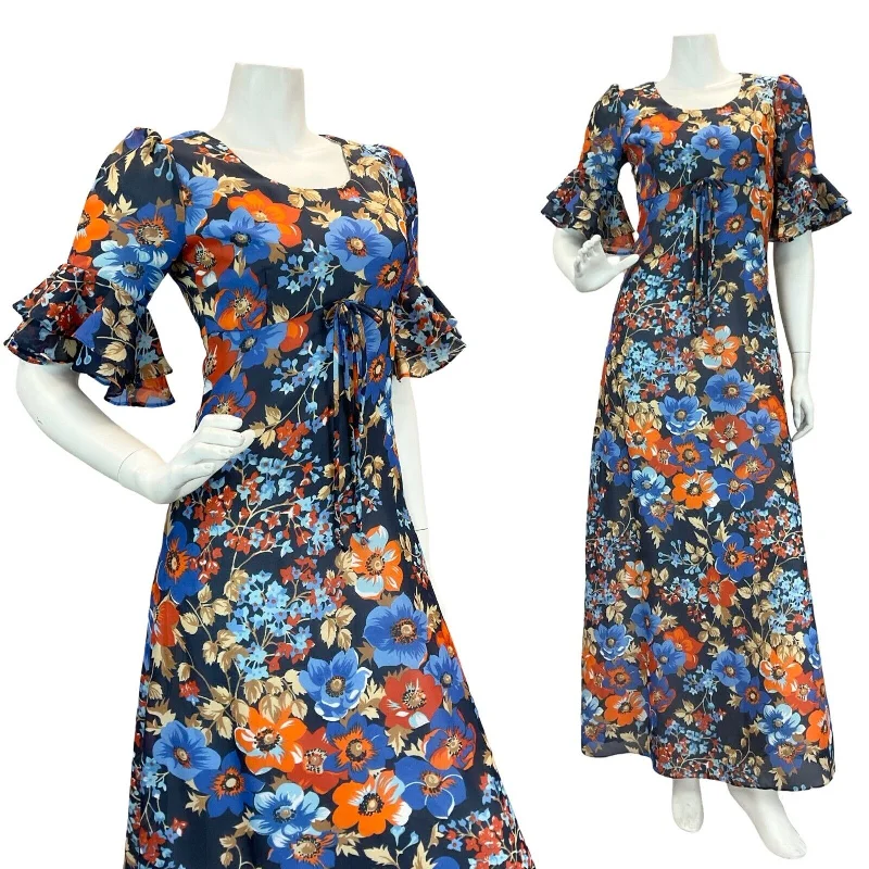 Plus Size Women Dress with a Flattering A - Line Cut for Comfort and Style Plus Size Women Dress with a Flattering A - Line Cut for Comfort and Style VTG 70S BLUE ORANGE FLORAL BELL SLEEVE EMPIRE MAXI DRESS 8