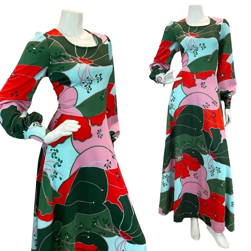 Backless Women Dress for a Sexy and Alluring Look at Evening Events Backless Women Dress for a Sexy and Alluring Look at Evening Events VTG 70S GLAM ABSTRACT FLORAL PARTY MAXI DRESS GREEN BLUE PINK RED 12 14 16