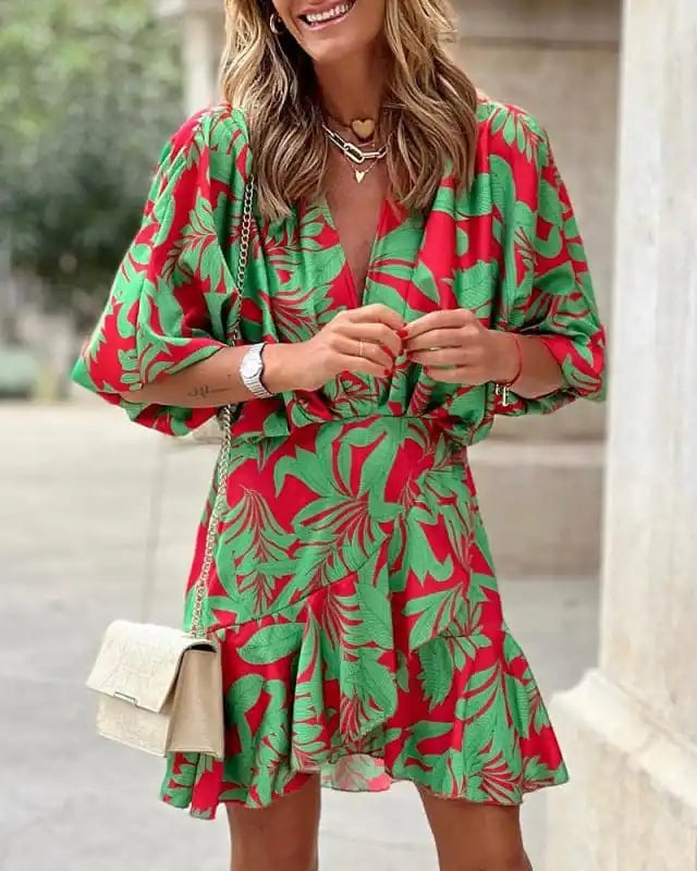 Plus Size Women Dress with a Flattering A - Line Cut for Comfort and Style Plus Size Women Dress with a Flattering A - Line Cut for Comfort and Style Women’s Floral Print Puff-sleeve Dress