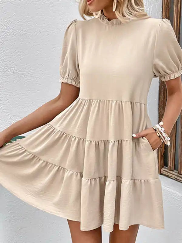 Mini Women Dress with a Short Hem for a Young and Trendy Style Mini Women Dress with a Short Hem for a Young and Trendy Style women’s multilayer pleated loose puff sleeve dress