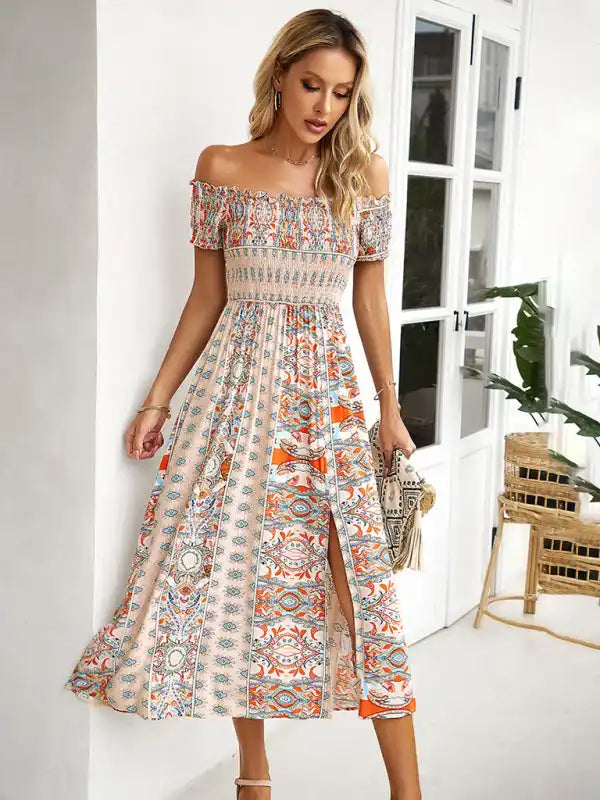 Strapless Women Dress with a Built - in Bra for Comfort and Support Strapless Women Dress with a Built - in Bra for Comfort and Support Women’s one-shoulder bohemian slit dress