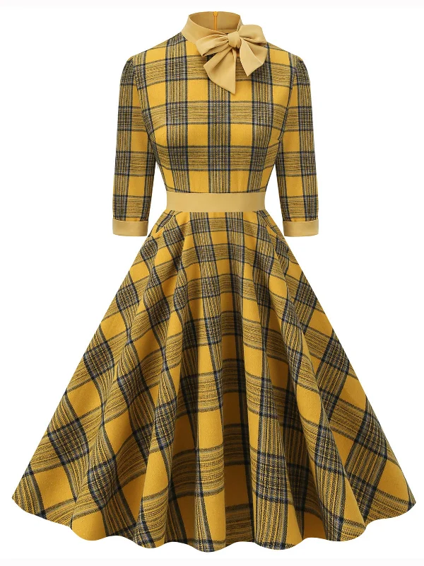 Maxi Women Dress with Floral Print for a Bohemian VibeMaxi Women Dress with Floral Print for a Bohemian VibeYellow 1950s Plaid Bowknot Patchwork Dress