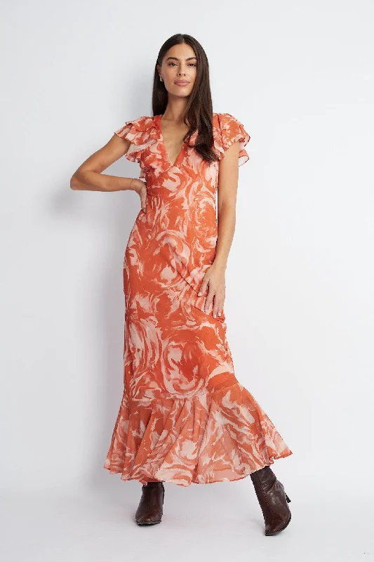 Ruffled Women Dress with Multiple Layers for a Playful and Girly StyleRuffled Women Dress with Multiple Layers for a Playful and Girly StyleZalika Dress - Orange Print
