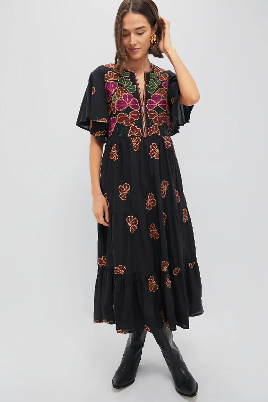 Maxi Women Dress with Floral Print for a Bohemian VibeMaxi Women Dress with Floral Print for a Bohemian VibeAlmay Black Flirty V-Neck Midi Dress