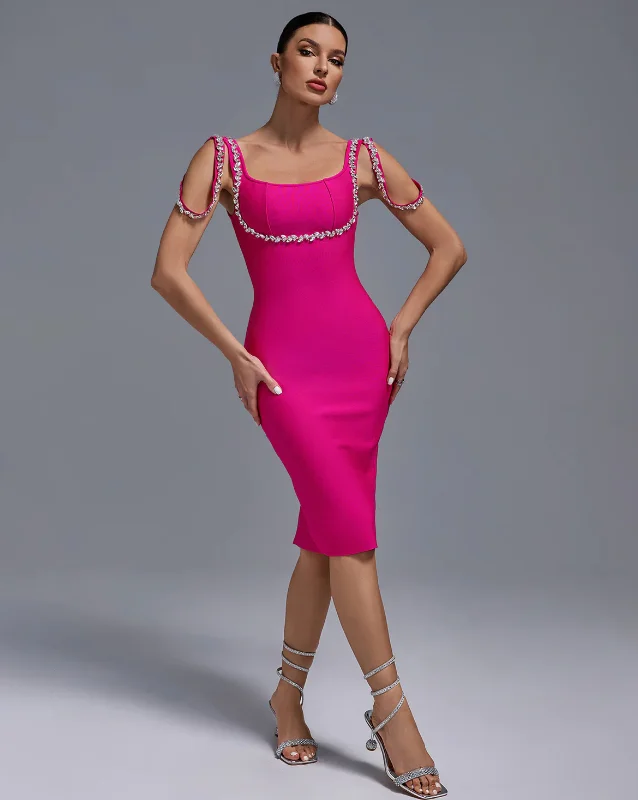 Sheath Women Dress with a Tailored Fit for a Professional LookSheath Women Dress with a Tailored Fit for a Professional Look"Bie" Pink Crystal Detailed Bandage Dress