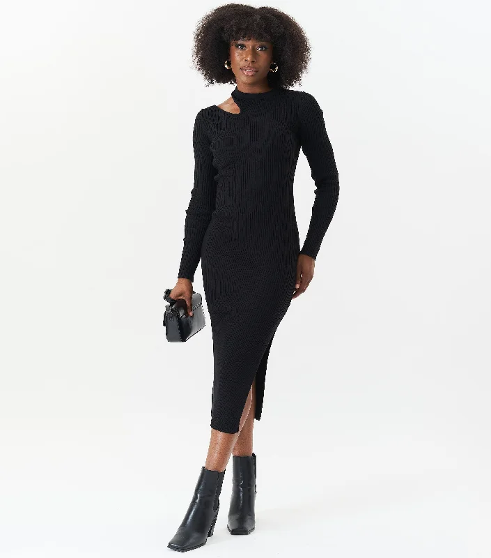 Printed Abstract Women Dress for a Modern and Artistic AppealPrinted Abstract Women Dress for a Modern and Artistic AppealBlack Cut Out Rib Knit Bodycon Midi Dress