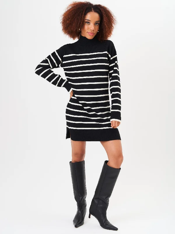 Empire Waist Women Dress to Accentuate the Bust and Conceal the WaistEmpire Waist Women Dress to Accentuate the Bust and Conceal the WaistBlack High Neck Stripe Oversized Tunic Dress