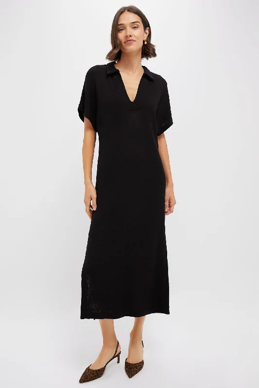 Wrap - Style Women Dress with Adjustable Fit for All Body TypesWrap - Style Women Dress with Adjustable Fit for All Body TypesBlack Knit Maren Polo Dress