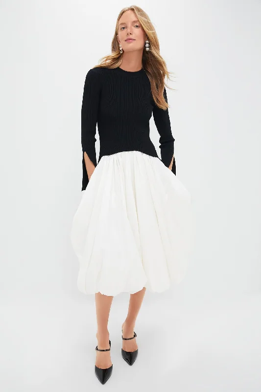 Empire Waist Women Dress to Accentuate the Bust and Conceal the WaistEmpire Waist Women Dress to Accentuate the Bust and Conceal the WaistBlack Multi Kenlie Long Sleeve Mock Neck Midi Dress