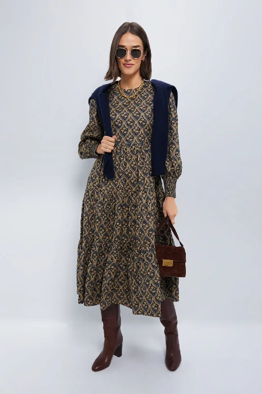 Long - Sleeve Women Dress in Velvet for a Luxurious Winter LookLong - Sleeve Women Dress in Velvet for a Luxurious Winter LookNavy & Tan Floral Anja Midi Dress