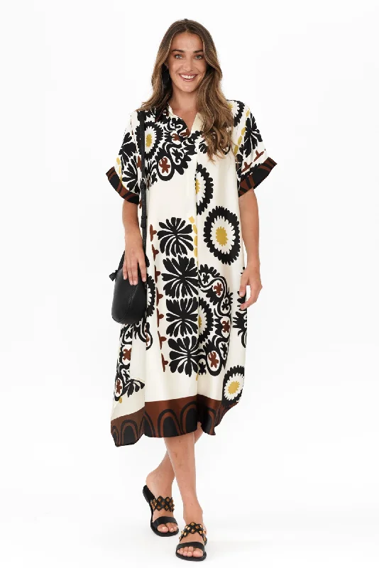 Wrap - Style Women Dress with Adjustable Fit for All Body TypesCanal Cream Abstract Tunic Dress