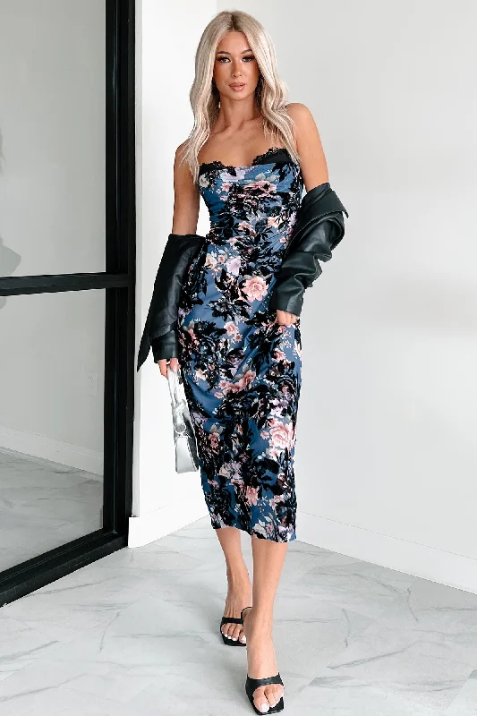 Ruffled Women Dress with Multiple Layers for a Playful and Girly StyleCertain Stunner Velvet Burnout Floral Mesh Midi Dress (Black)