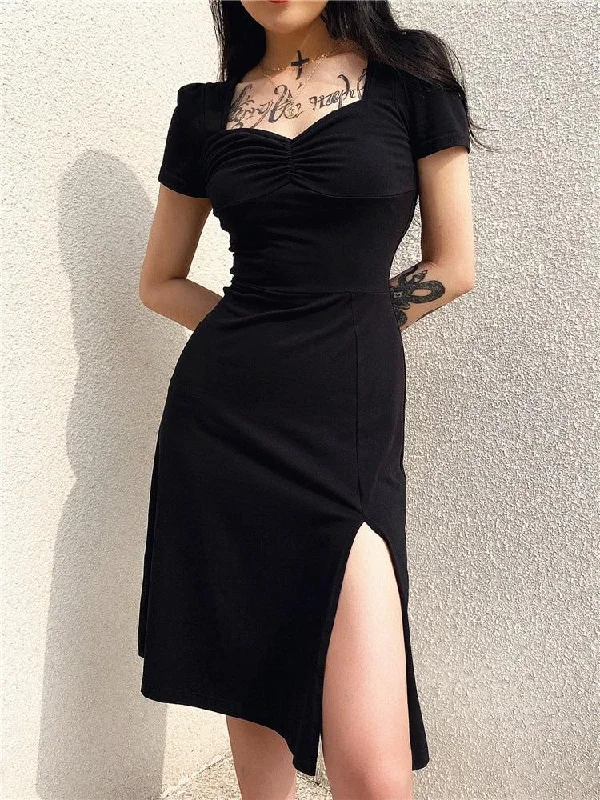 Sleeveless Women Dress in Bright Colors for Summer PartiesDark Academia Leg Split Midi Dress