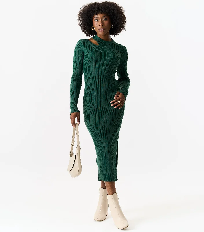 Mini Women Dress with a Short Hem for a Young and Trendy StyleMini Women Dress with a Short Hem for a Young and Trendy StyleDark Green Cut Out Rib Knit Bodycon Midi Dress