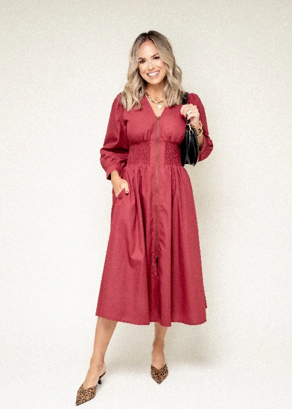 Sleeveless Women Dress in Bright Colors for Summer PartiesAll Together Now V Neck Midi Dress-Garnet